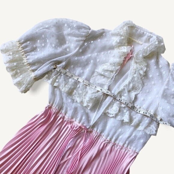 Vintage 70s Pink Satin Lace Peignoir Set Slip Dress & Robe Romantic Edwardian - Picture 12 of 16